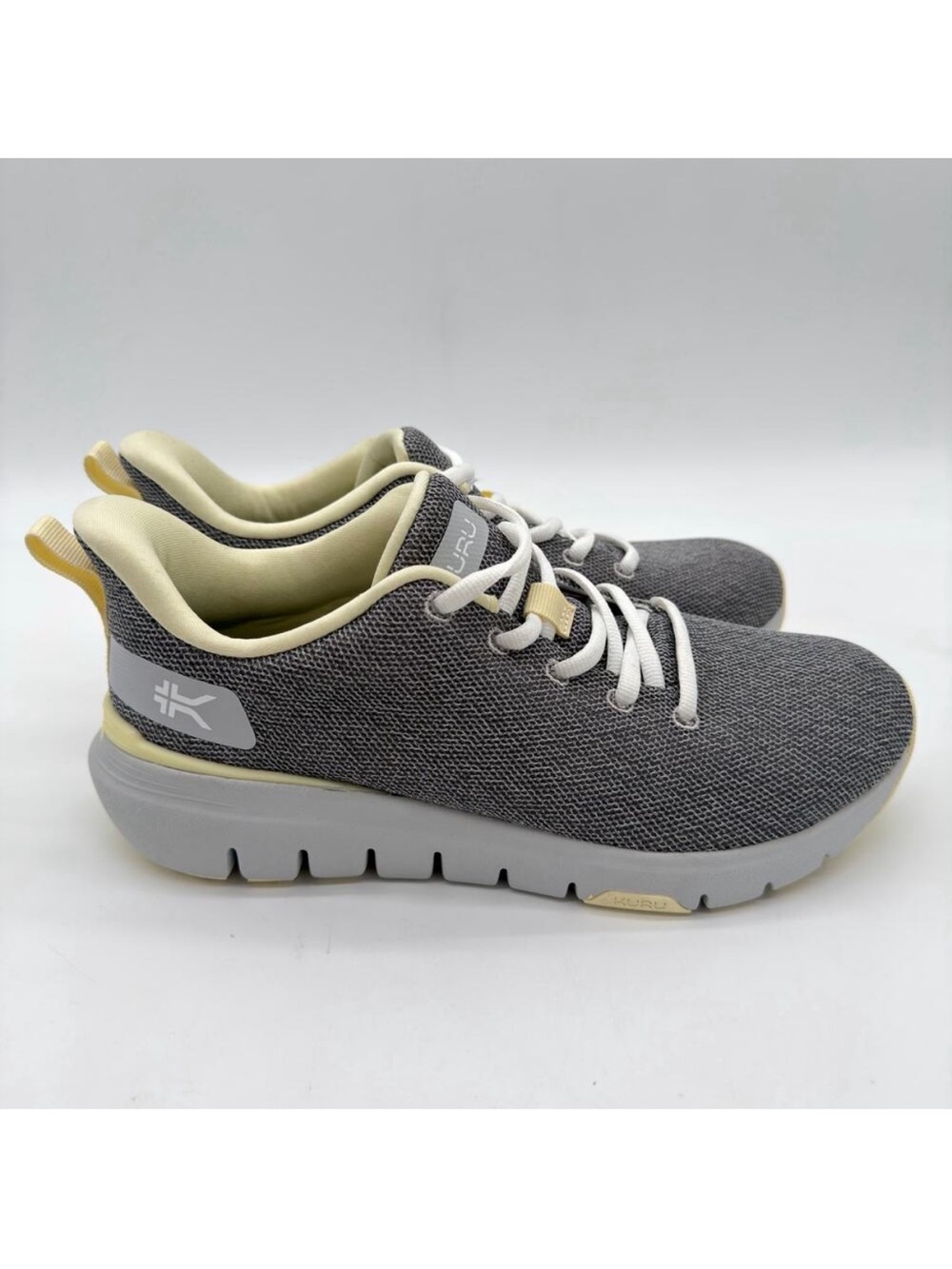 Ryka Gray Knit Lightweight Sneakers with Cream and Yellow Accents